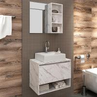 Conjunto Para Banheiro Com Cuba E Espelho Bn6 Marmore Branco - 15