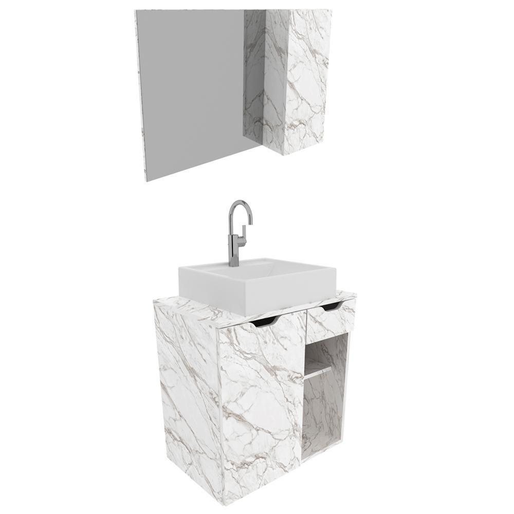 Conjunto Para Banheiro Com Cuba E Espelho Bn2 Marmore Branco - 1