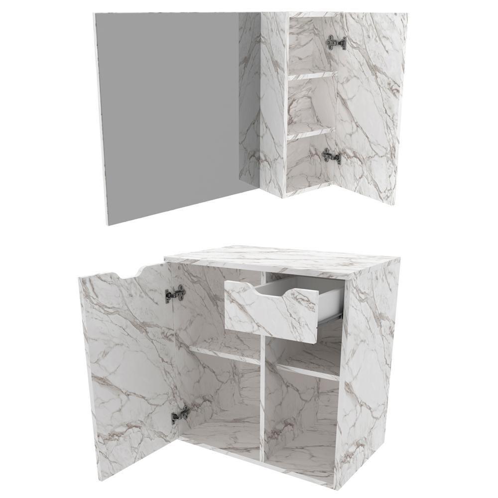 Conjunto Para Banheiro Com Cuba E Espelho Bn2 Marmore Branco - 8