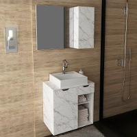 Conjunto Para Banheiro Com Cuba E Espelho Bn2 Marmore Branco - 9