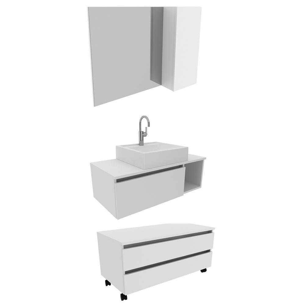 Conjunto Para Banheiro Armarios Com Cuba Bn1 Branco - 1