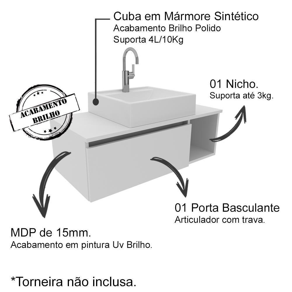 Conjunto Para Banheiro Armarios Com Cuba Bn1 Branco - 4
