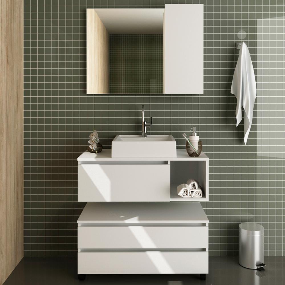 Conjunto Para Banheiro Armarios Com Cuba Bn1 Branco - 7