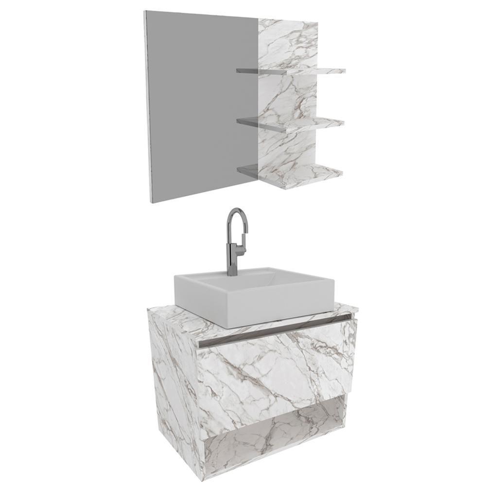 Conjunto Para Banheiro Com Cuba E Espelho Bn5 Marmore Branco - 1
