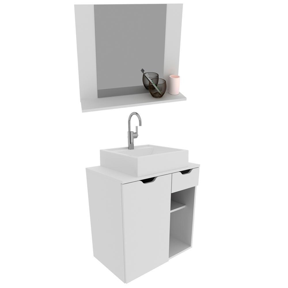 Conjunto Para Banheiro Com Cuba E Espelho Bn4 Branco - 1