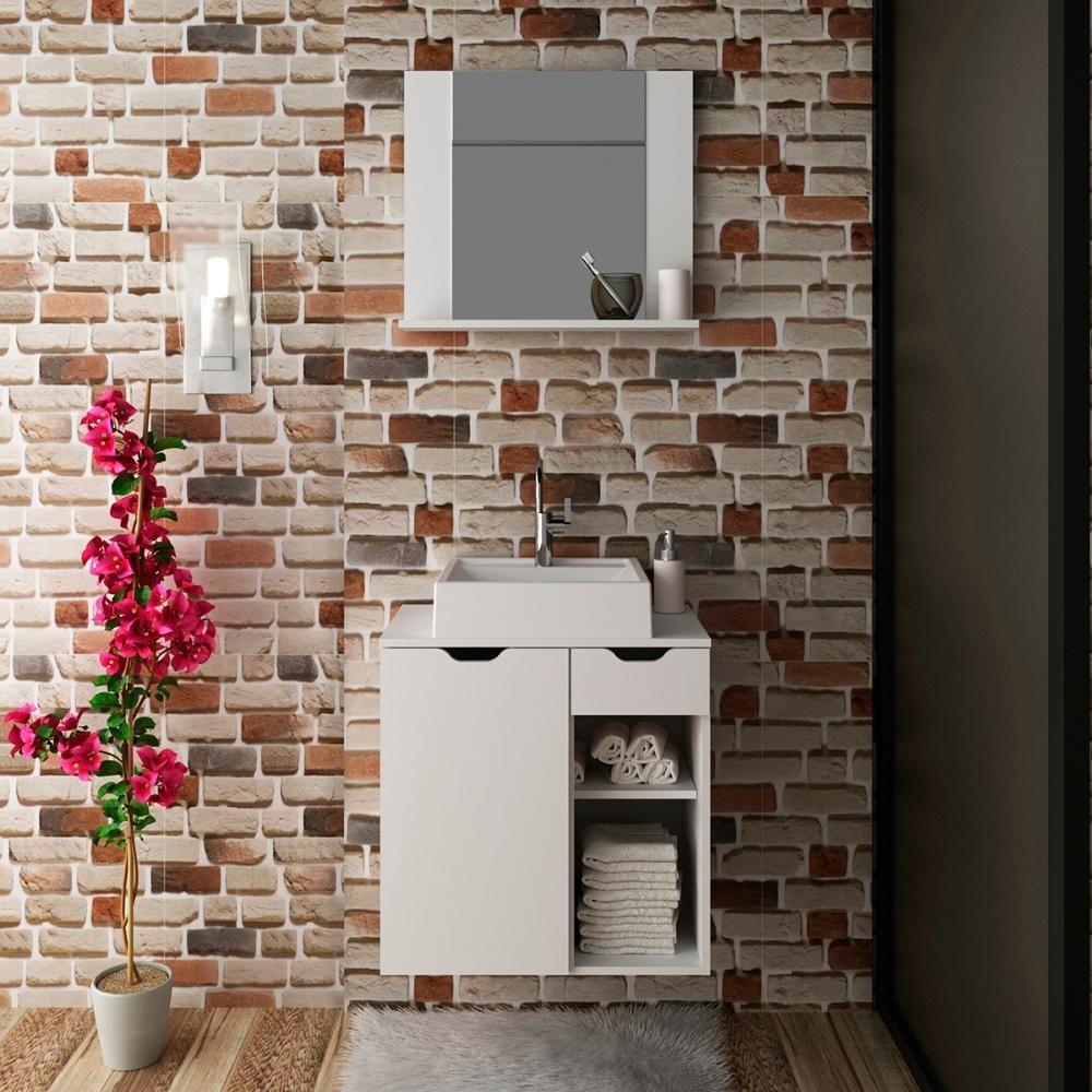 Conjunto Para Banheiro Com Cuba E Espelho Bn4 Branco - 8