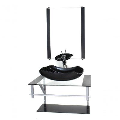 Gabinete De Vidro Para Banheiro 60cm Ac Cuba Abaulada Preto