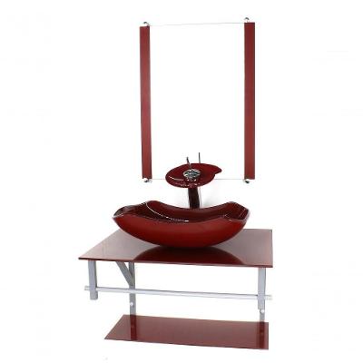 Gabinete Banheiro 60cm Cuba Abaulada Vermelho Full