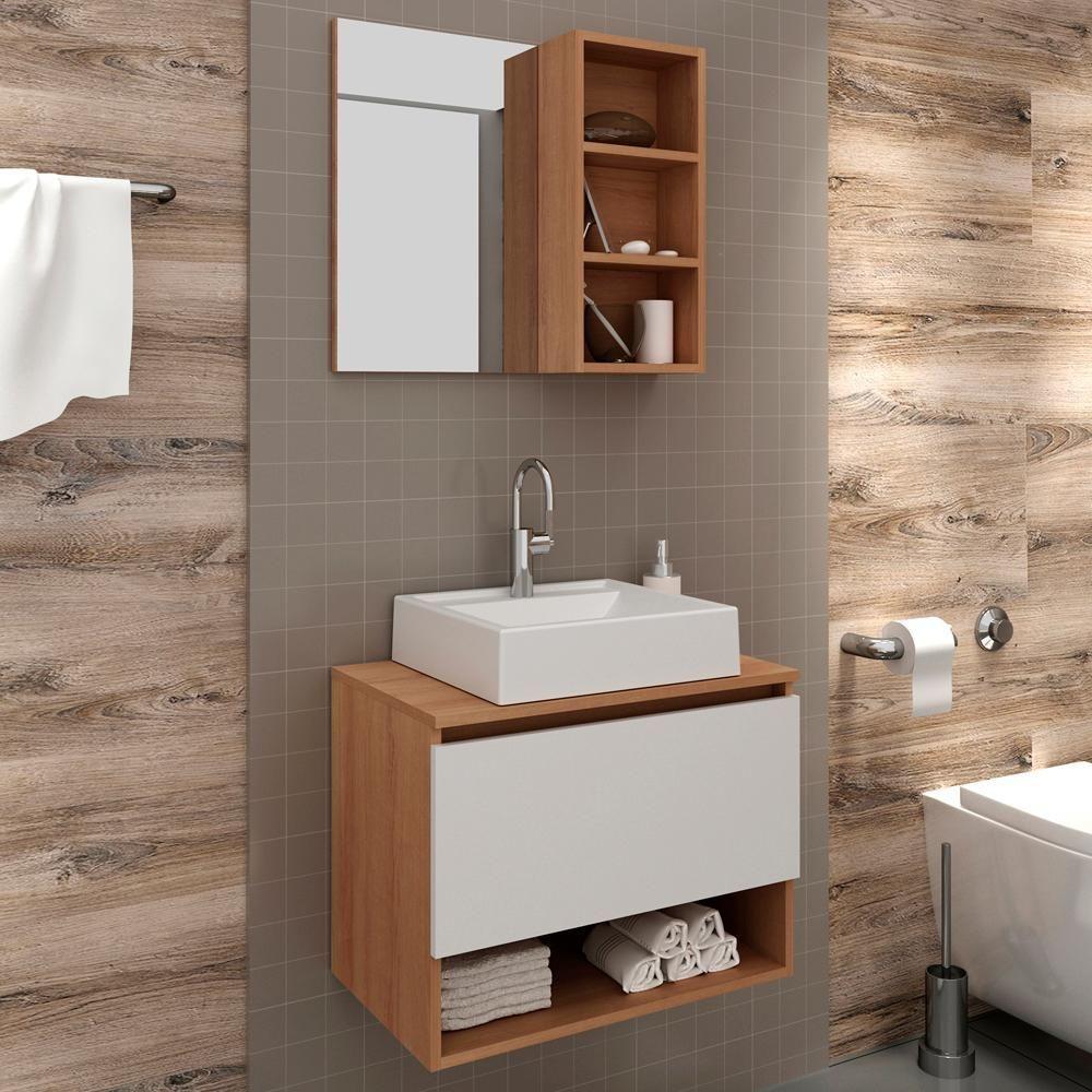 Conjunto Para Banheiro Com Cuba E Espelho Bn6 Amendoa Branco - 8