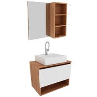 Conjunto Para Banheiro Com Cuba E Espelho Bn6 Amendoa Branco - 1