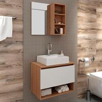 Conjunto Para Banheiro Com Cuba E Espelho Bn6 Amendoa Branco - 8