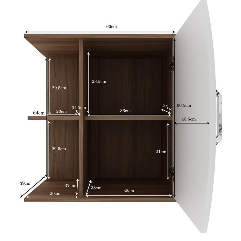 Conjunto Para Banheiro Armário Gabinete 01 Porta 60 Cm Com Cuba Duna B06 Branco Nogal - Lyam Decor - 6