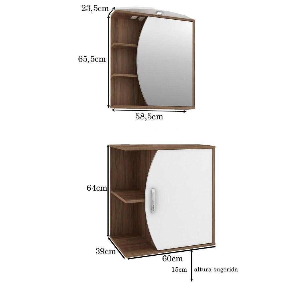 Conjunto Para Banheiro Armário Gabinete 01 Porta 60 Cm Com Cuba Duna B06 Branco Nogal - Lyam Decor - 7