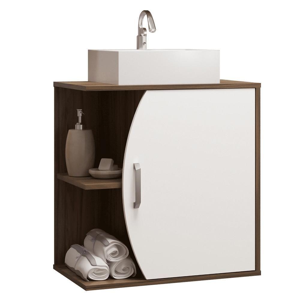 Conjunto Para Banheiro Armário Gabinete 01 Porta 60 Cm Com Cuba Duna B06 Branco Nogal - Lyam Decor - 10