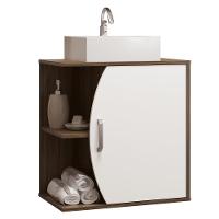 Conjunto Para Banheiro Armário Gabinete 01 Porta 60 Cm Com Cuba Duna B06 Branco Nogal - Lyam Decor - 10
