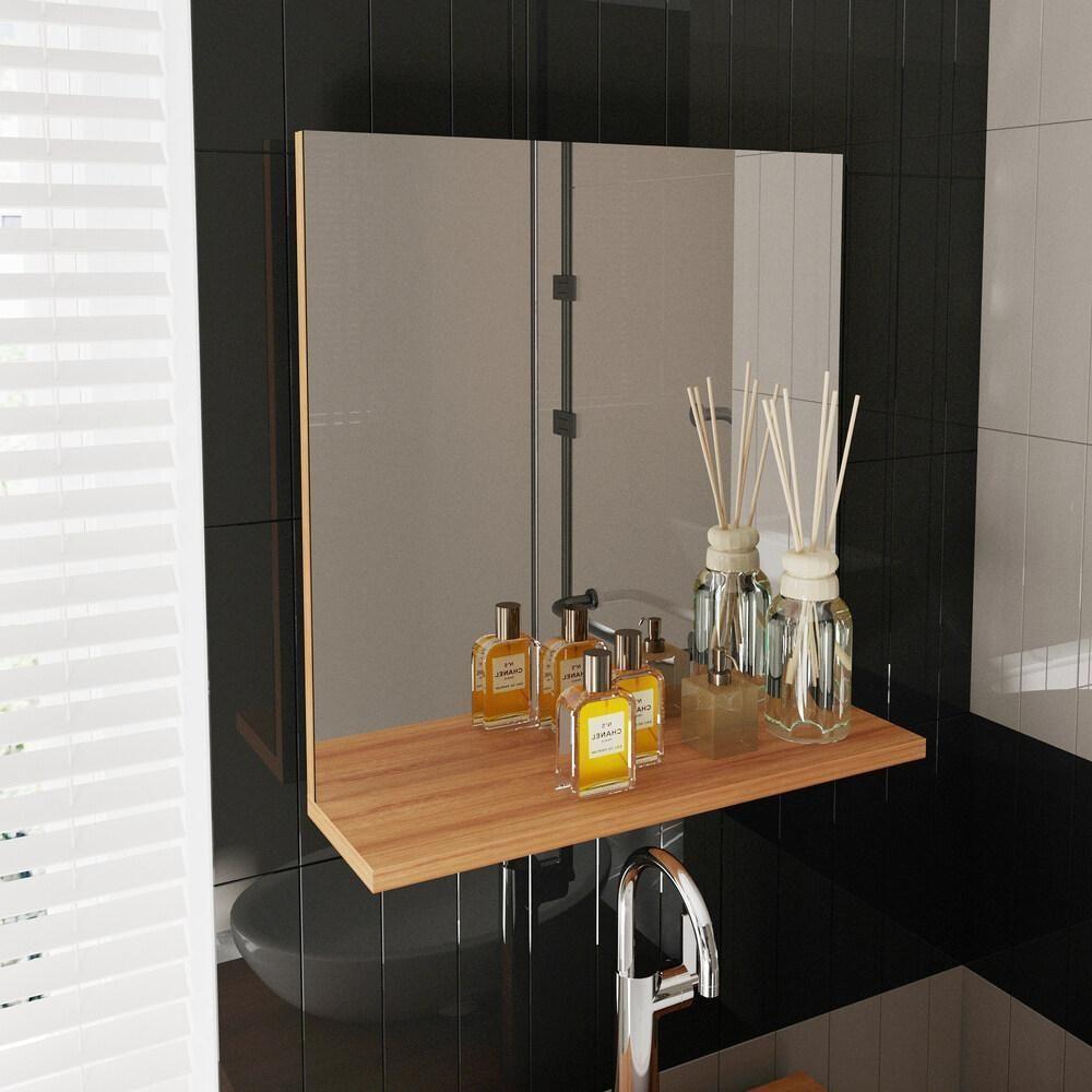 Espelheira Para Banheiro 45cm Com Prateleira Multimóveis Cr10115 Amêndoa Amêndoa - 3