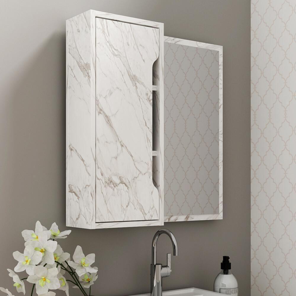 Espelheira Para Banheiro 60cm Com 1 Porta Multimóveis Cr10117 Mármore Branco Mármore Branco - 4