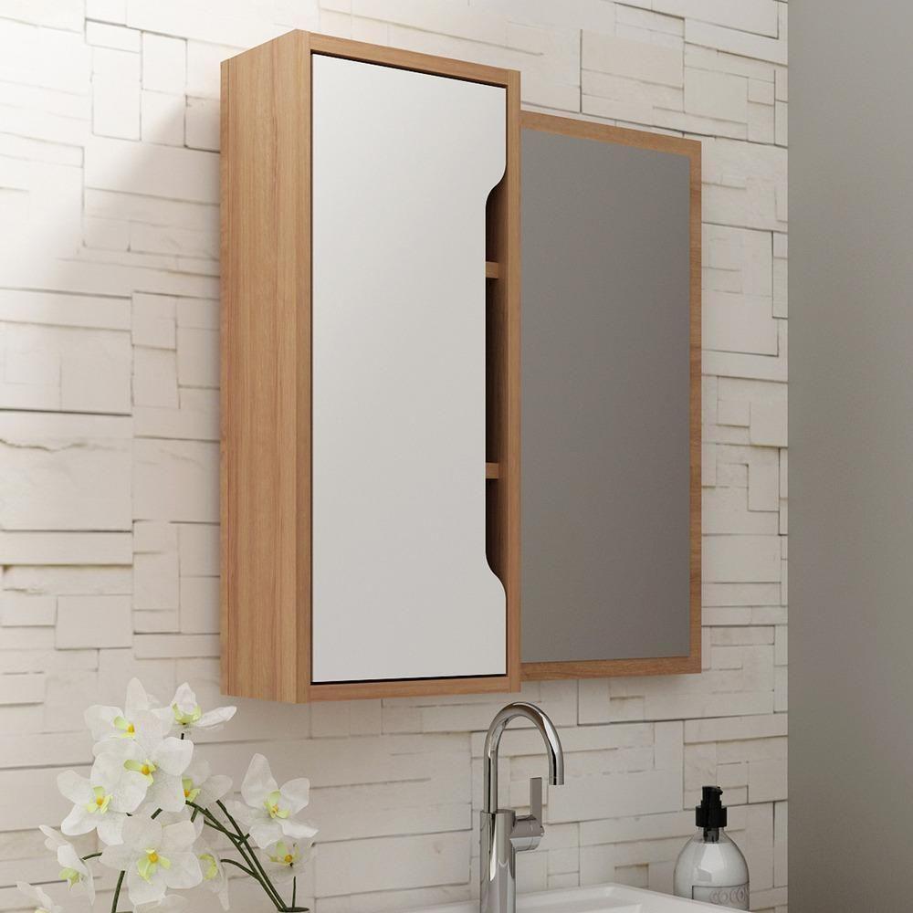 Espelheira Para Banheiro 60cm Com 1 Porta Multimóveis Cr10117 Amêndoa-branco Amêndoa-branco - 4