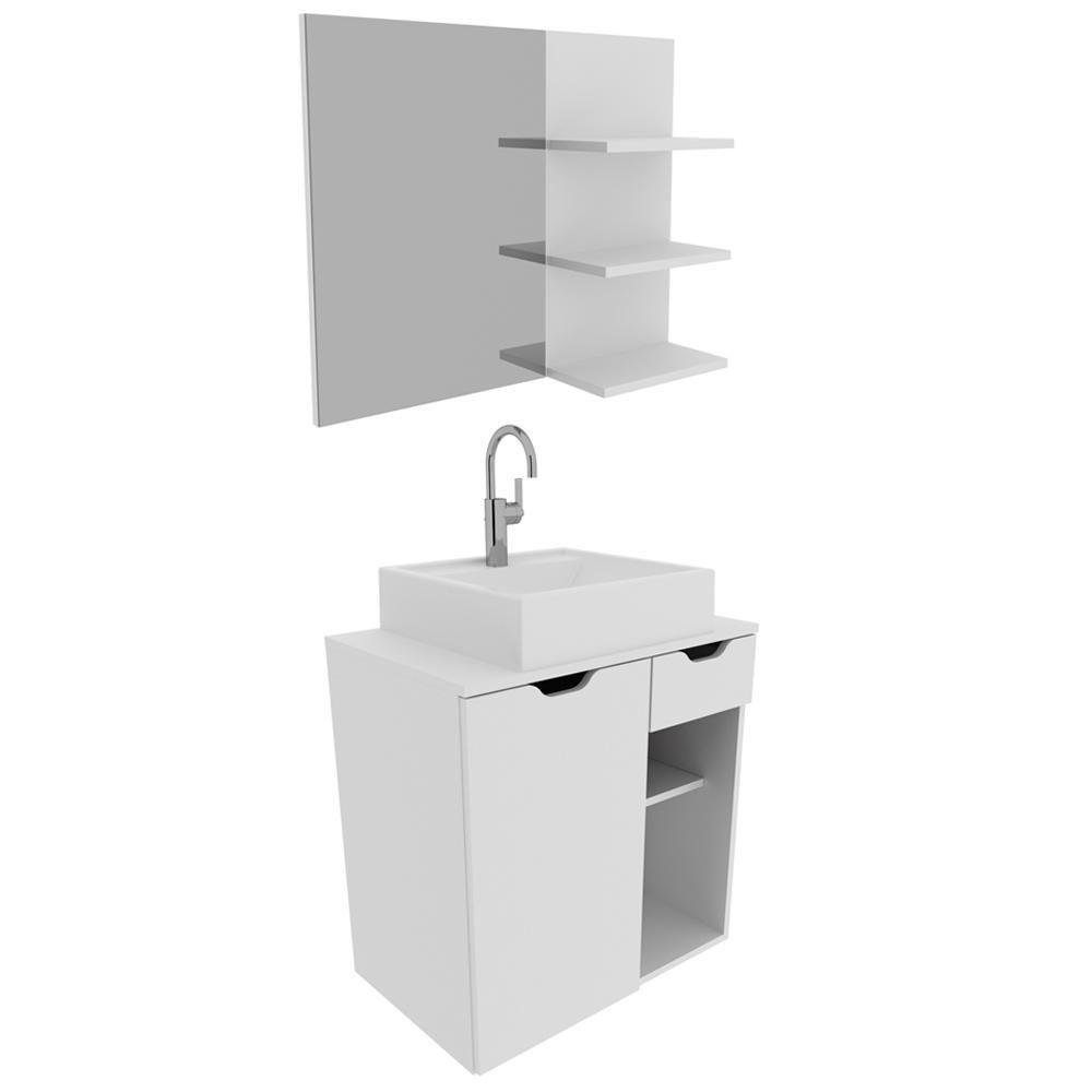 Conjunto Para Banheiro Com Cuba E Espelho Bn3 Branco - 1