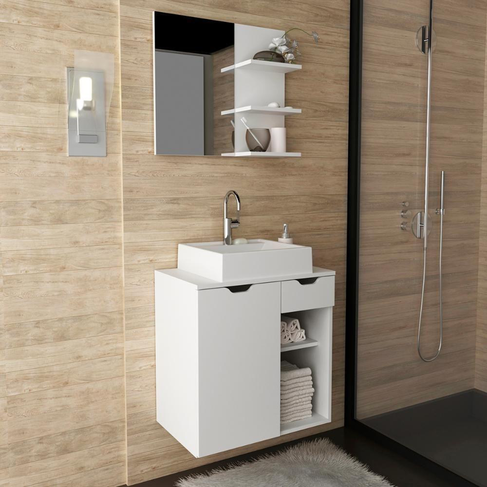 Conjunto Para Banheiro Com Cuba E Espelho Bn3 Branco - 3