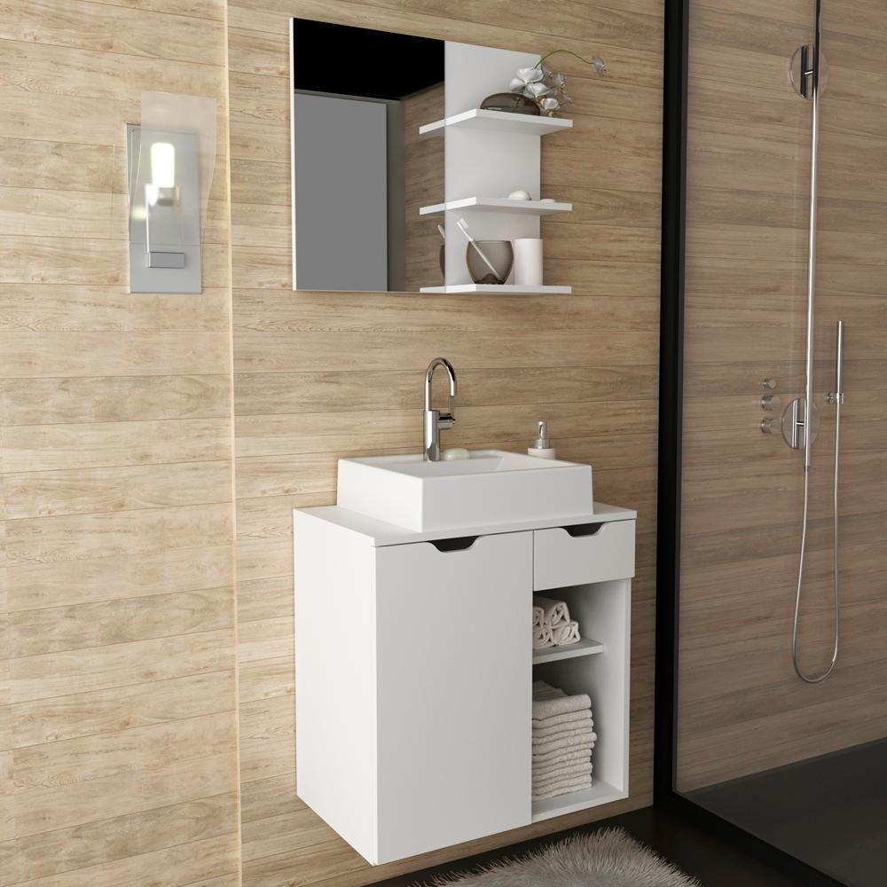 Conjunto Para Banheiro Com Cuba E Espelho Bn3 Branco - 9