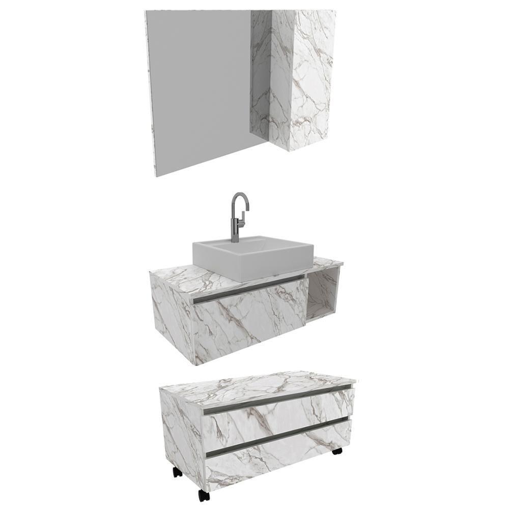 Conjunto Para Banheiro Armarios Com Cuba Bn1 Marmore Branco - 1