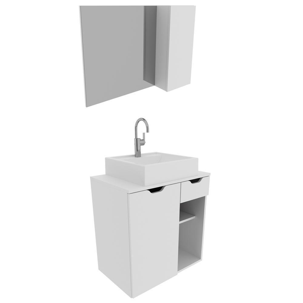 Conjunto Para Banheiro Com Cuba E Espelho Bn2 Branco - 1