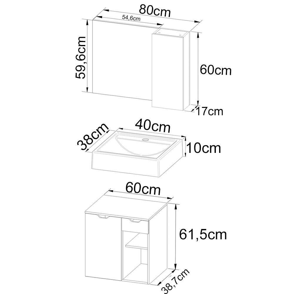 Conjunto Para Banheiro Com Cuba E Espelho Bn2 Branco - 6