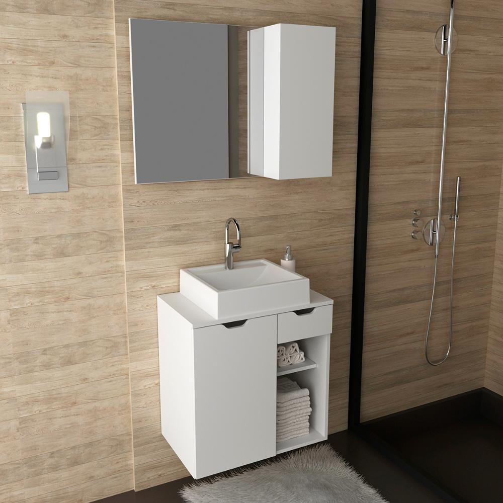 Conjunto Para Banheiro Com Cuba E Espelho Bn2 Branco - 7