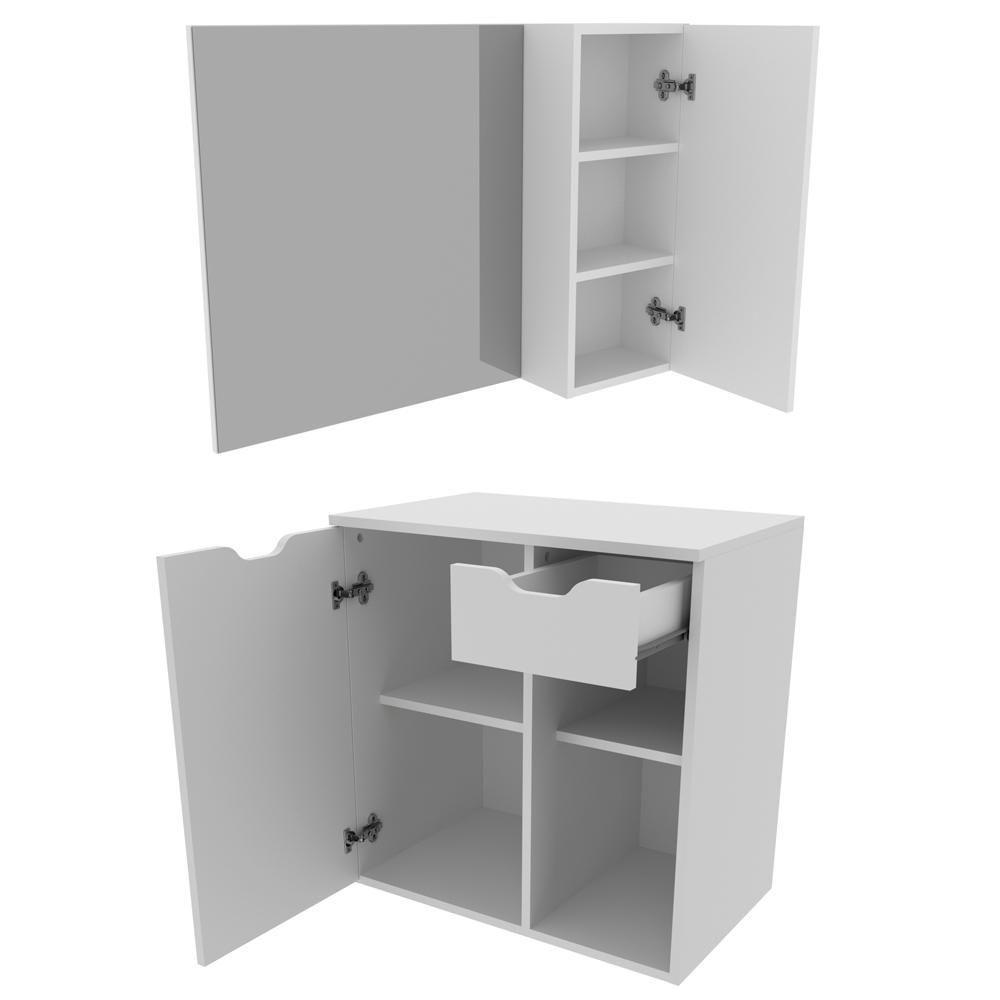 Conjunto Para Banheiro Com Cuba E Espelho Bn2 Branco - 8