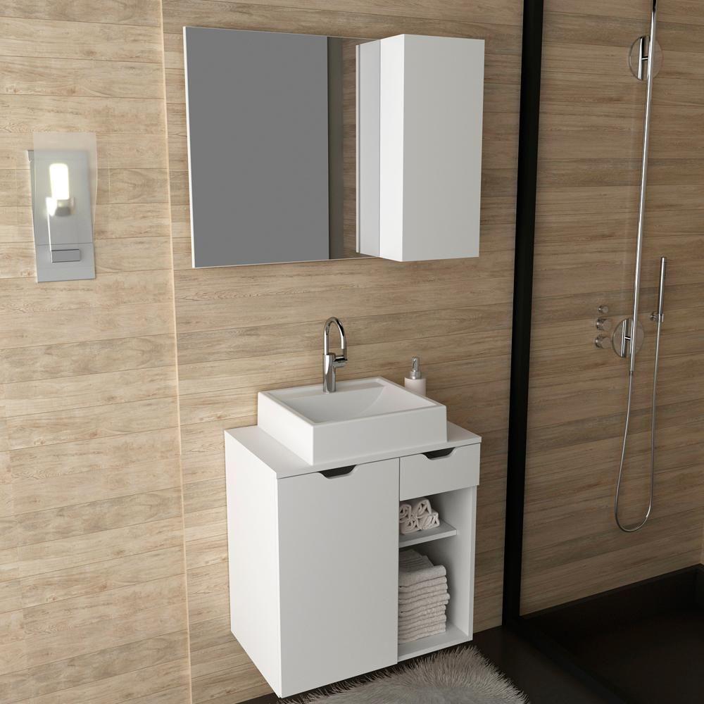 Conjunto Para Banheiro Com Cuba E Espelho Bn2 Branco - 9