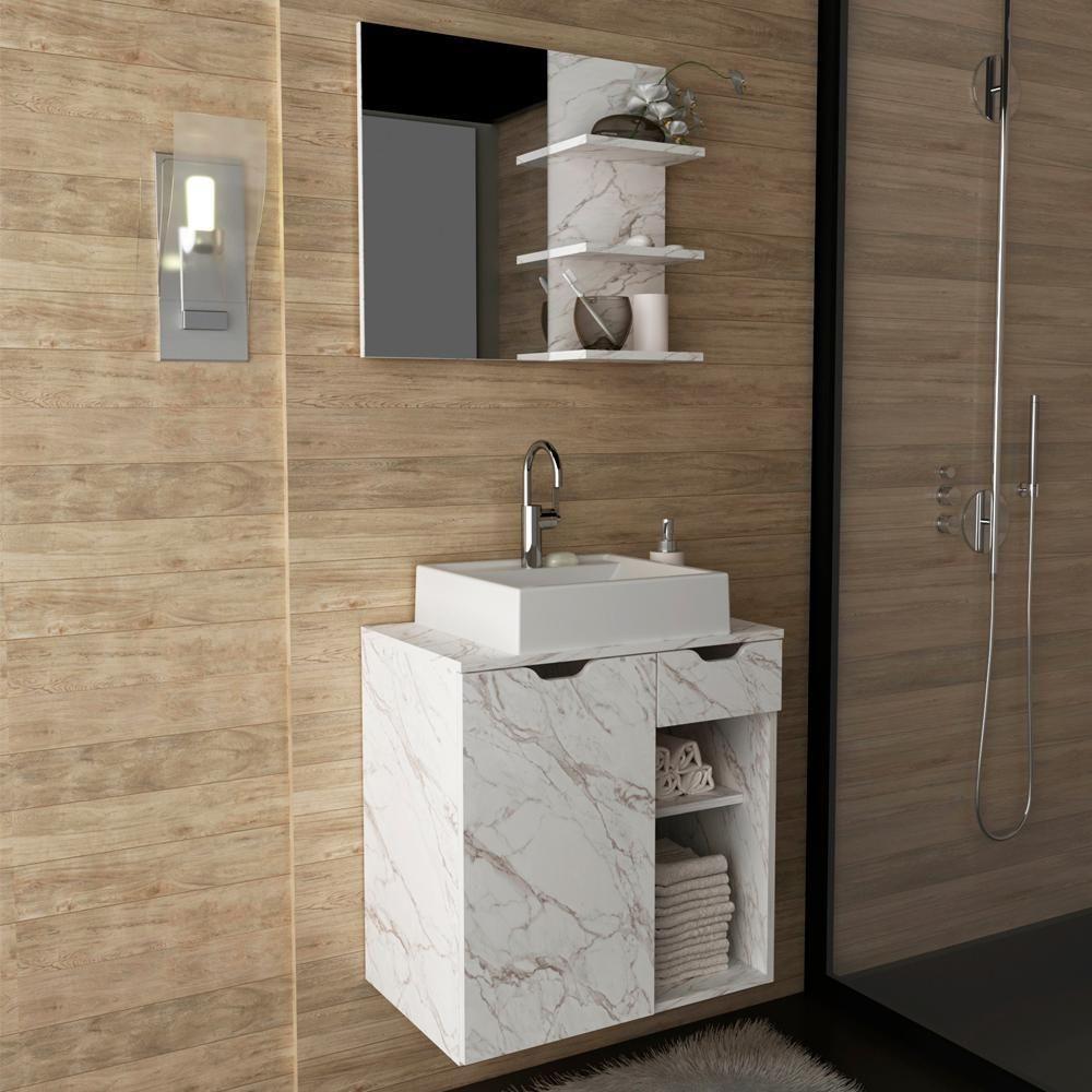 Conjunto Para Banheiro Com Cuba E Espelho Marmore Branco - 9