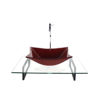 Cuba De Vidro Retangular Vermelho Com Tampo 60cm E Suporte