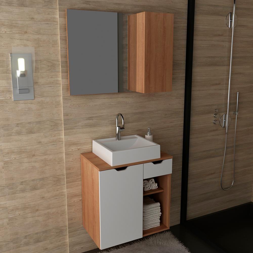 Conjunto Para Banheiro Com Cuba E Espelho Bn2 Amendoa Branco - 9