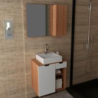 Conjunto Para Banheiro Com Cuba E Espelho Bn2 Amendoa Branco - 9