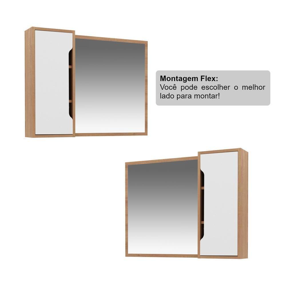 Espelheira Para Banheiro Flex 80cm Com 1 Porta Multimóveis Cr10116 Amêndoa-branco Amêndoa-branco - 3