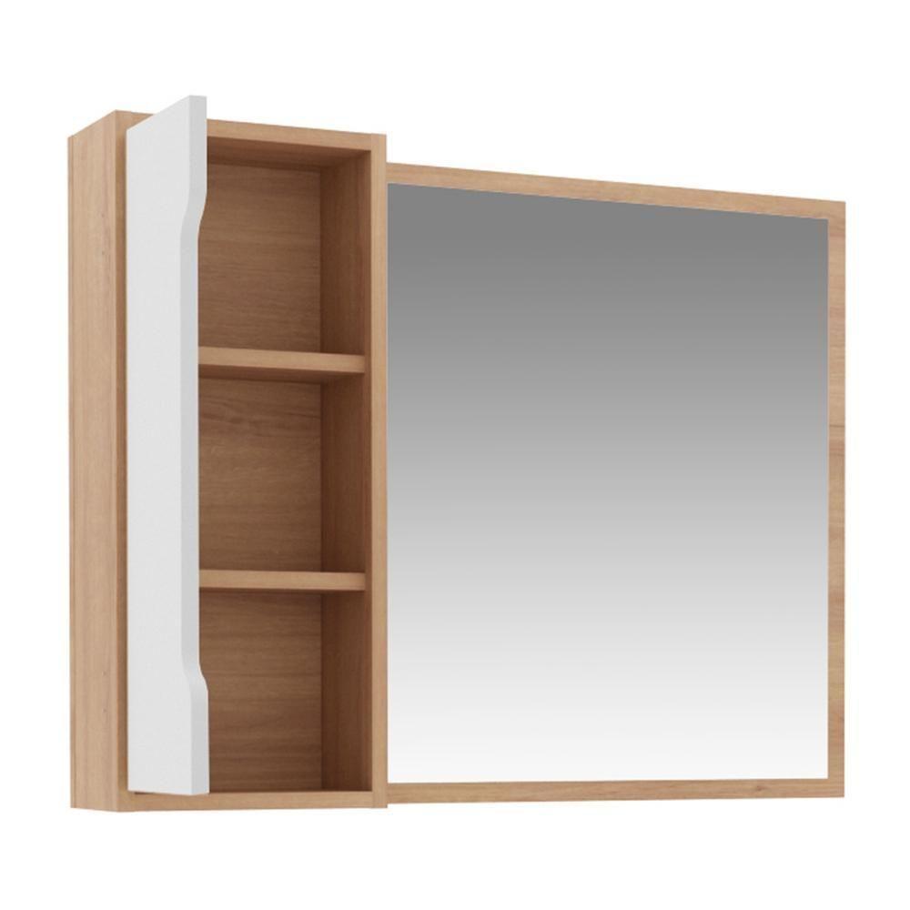 Espelheira Para Banheiro Flex 80cm Com 1 Porta Multimóveis Cr10116 Amêndoa-branco Amêndoa-branco - 4