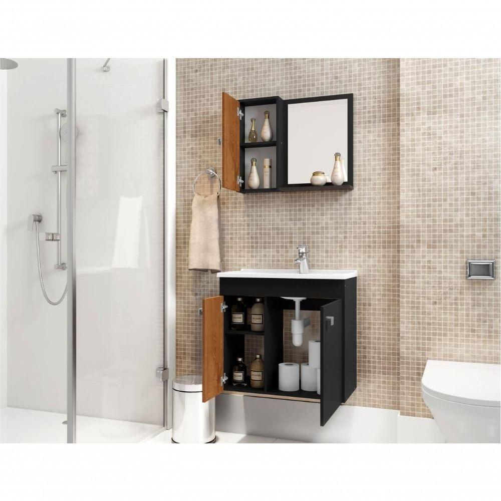 Conjunto Para Banheiro Com Espelho Belfast Preto Ripado - 3