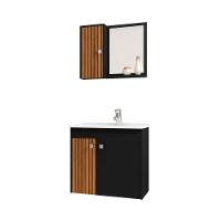 Conjunto Para Banheiro Com Armário Dublin Preto Ripado - 7