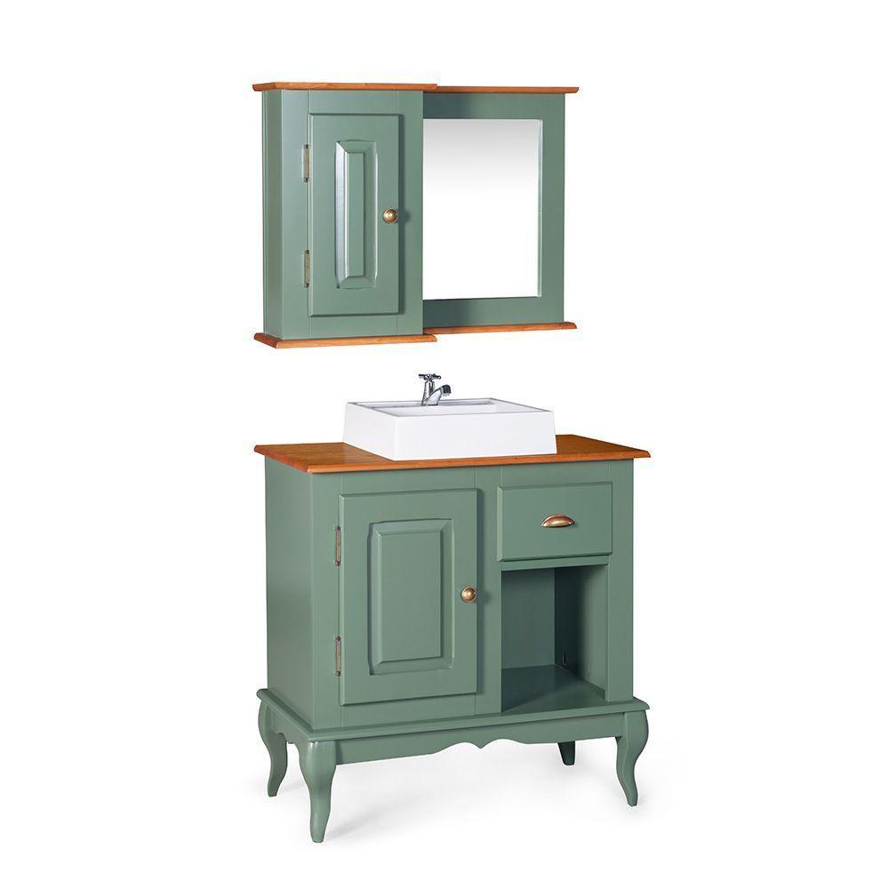 Conjunto Para Banheiro Dália 1 Porta E 1 Gaveta E 1 Nicho Cor Laca - Verde Musgo - 2