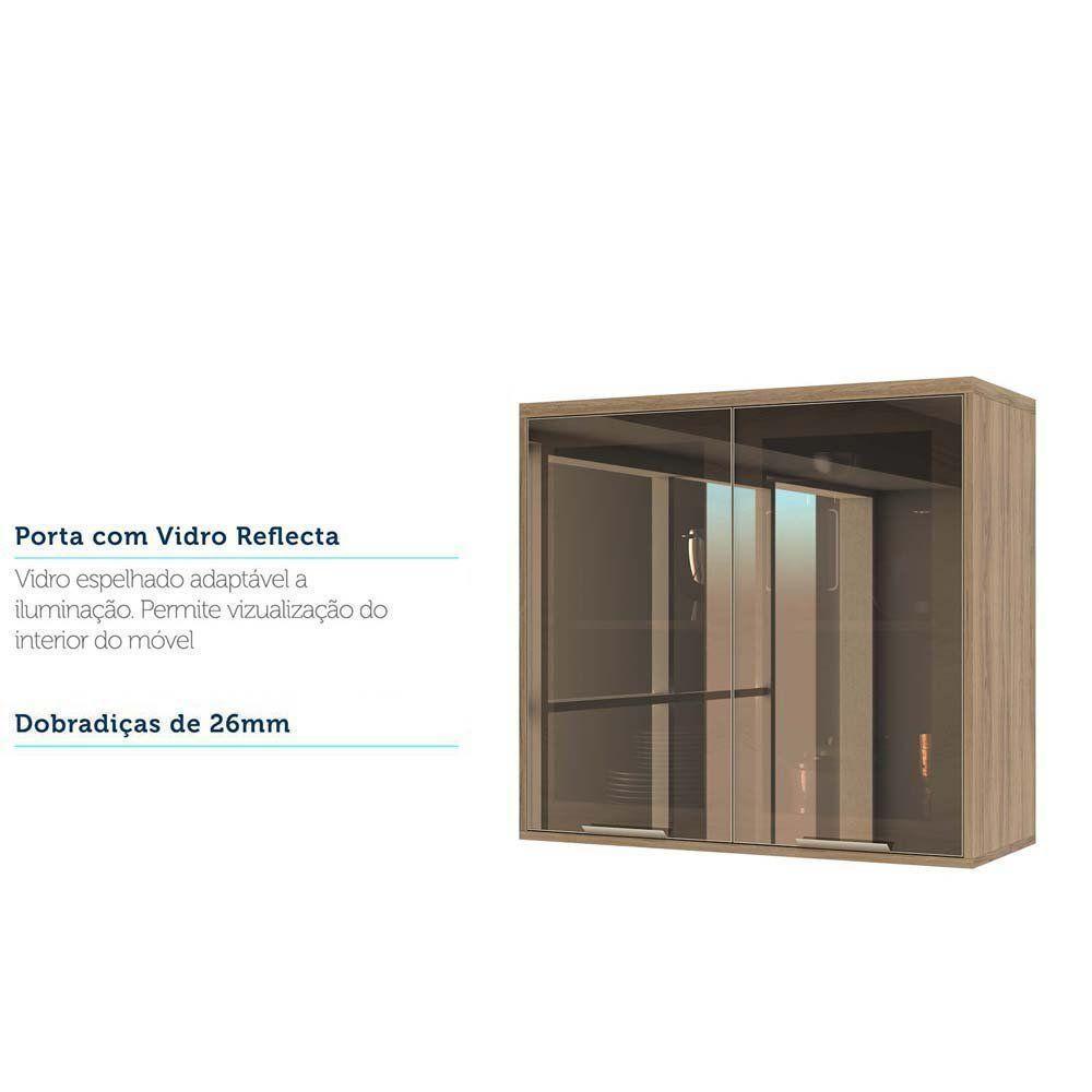 Armário Aéreo 80cm 2 Portas Vidro Reflecta 1 Prateleira Mel - 2