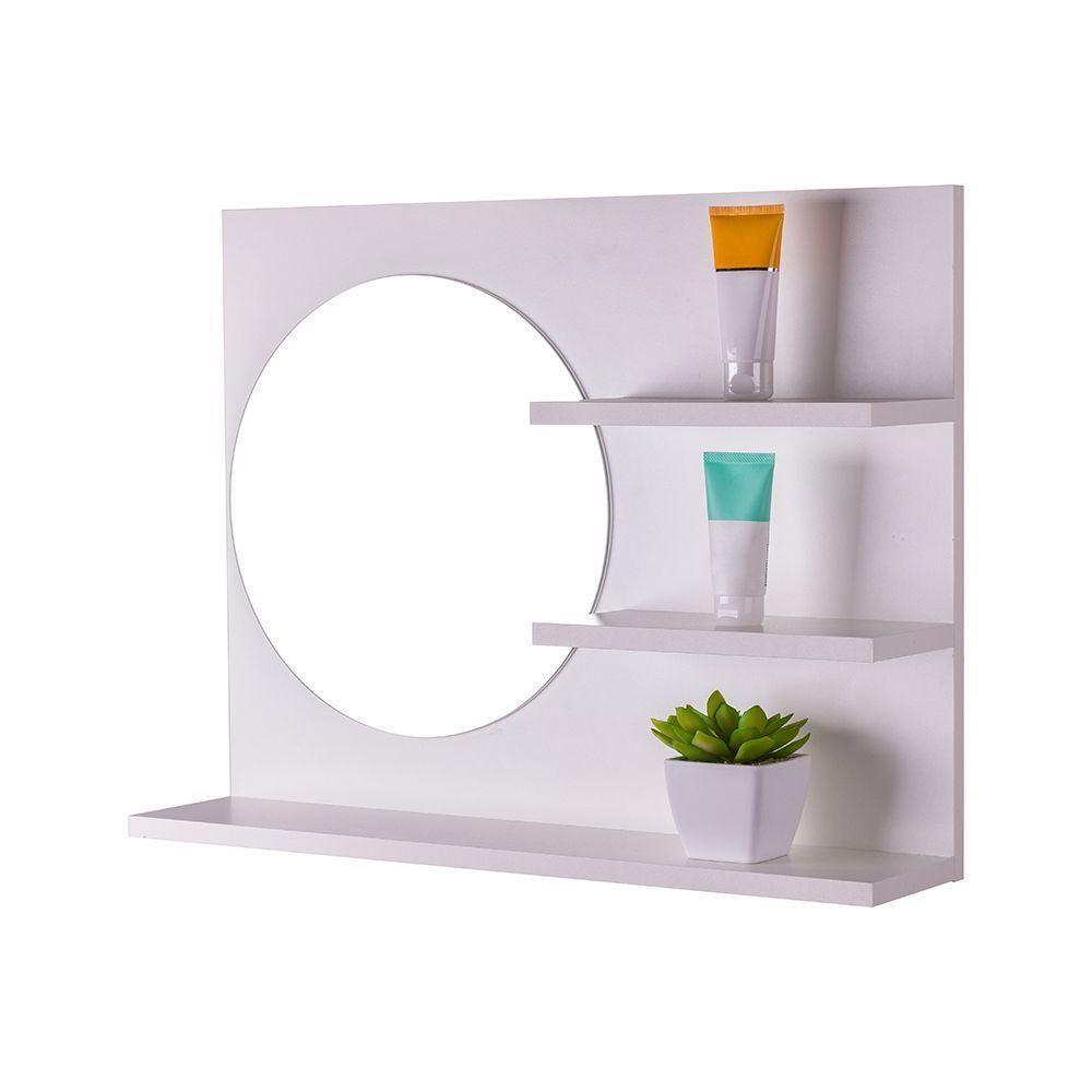 Espelho Redondo P/ Banheiro C/ Prateleiras Branco 60 X 45Cm - 1
