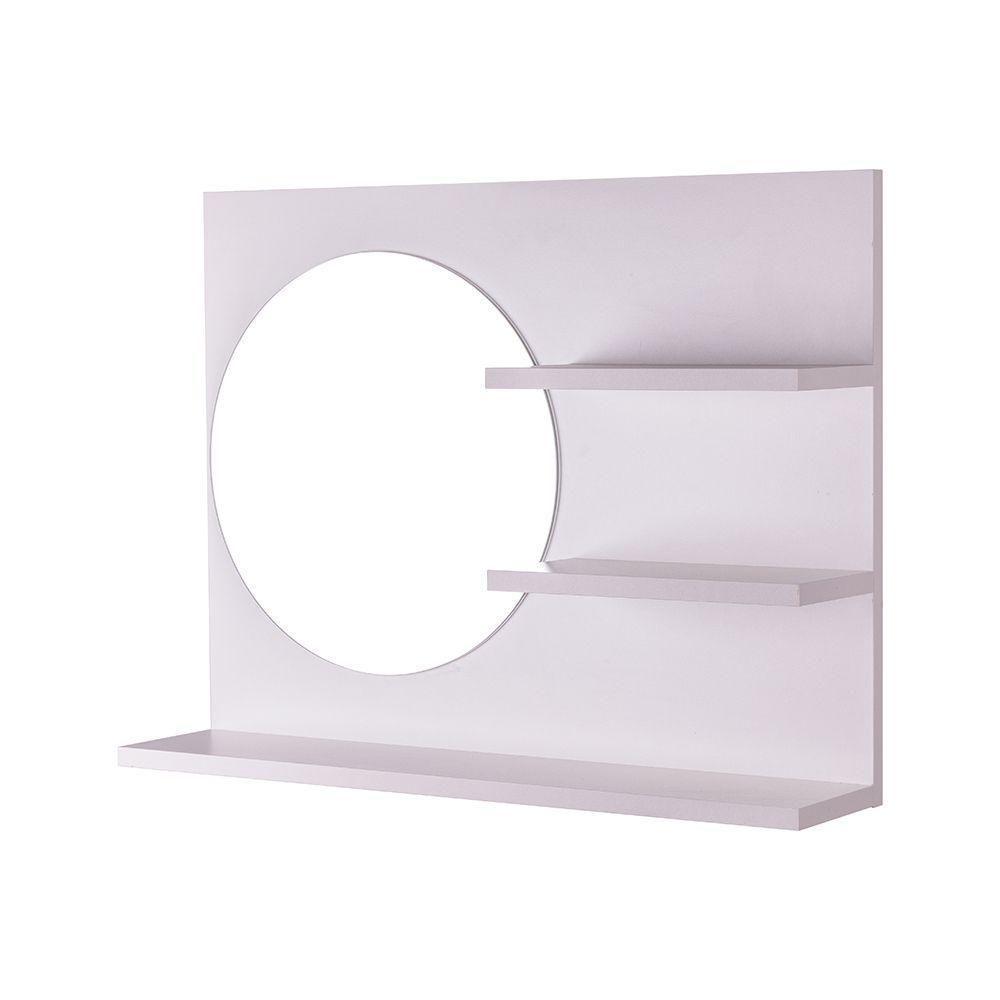 Espelho Redondo P/ Banheiro C/ Prateleiras Branco 60 X 45Cm - 4