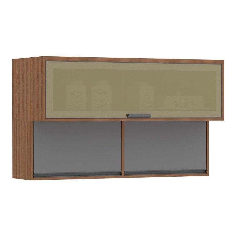 Armário Aéreo 120cm 3 Portas Basculantes C/Vidro Reflecta - 1