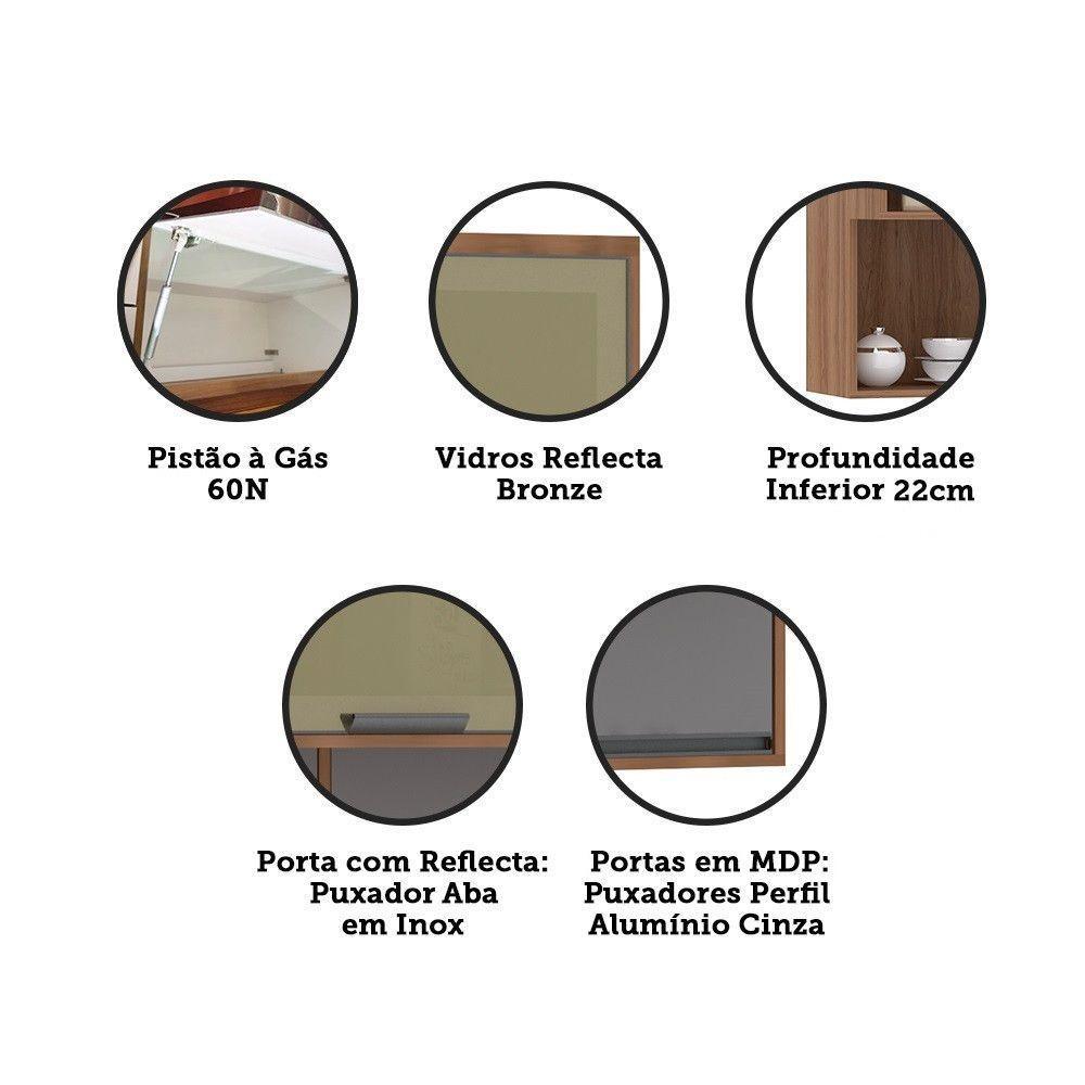 Armário Aéreo 120cm 3 Portas Basculantes C/Vidro Reflecta - 3