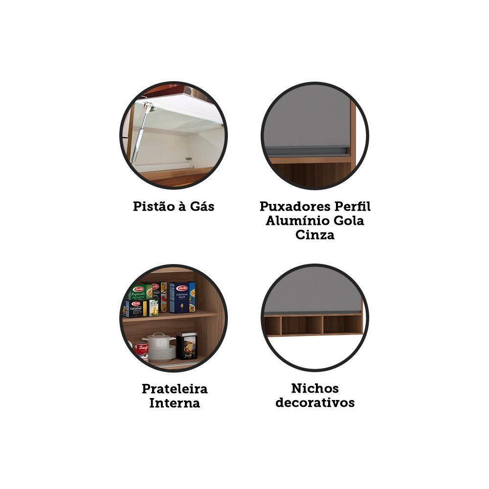 Armário Aéreo 120cm 1 Porta Basculante C/Nichos Isa Vanill - 3