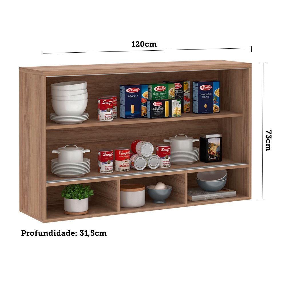 Armário Aéreo 120cm 1 Porta Basculante C/Nichos Isa Vanill - 4