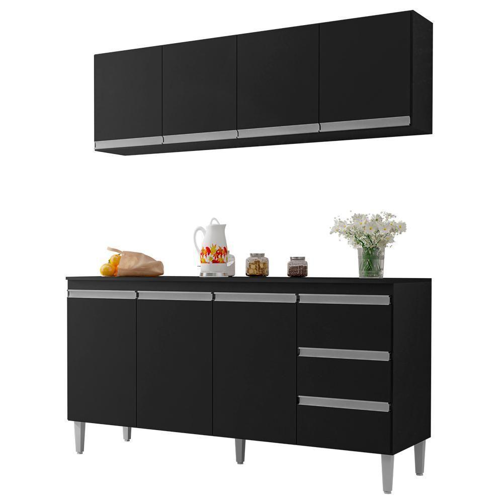 Armario Aereo E Balcao Com Tampo 160 Cm Andreia Preto Reajl Preto - 1