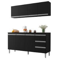 Armario Aereo E Balcao Com Tampo 160 Cm Andreia Preto Reajl Preto - 1