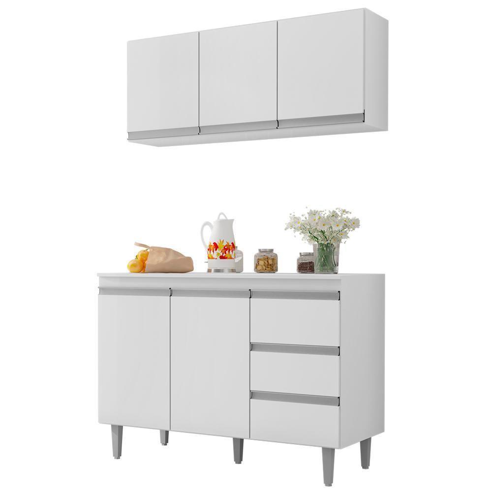 Armario Aereo E Balcao Com Tampo 120 Cm Andreia Branco Reajl Branco - 1